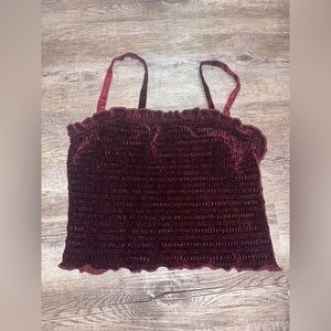 Wild Fable Ruffle Ribbed Spaghetti Strap Purple Shiny Crop Top